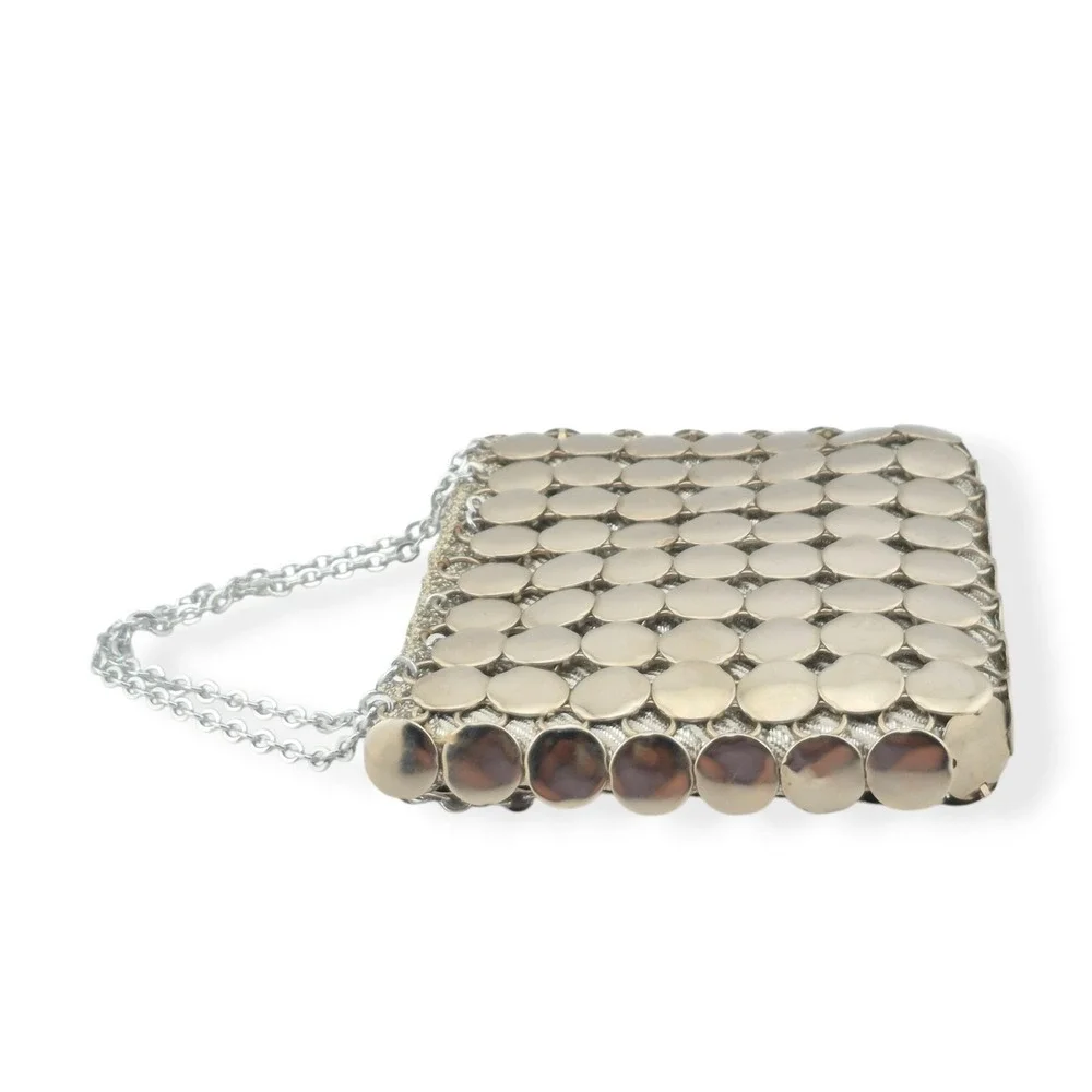 Vintage Color Mate Italy Metal Disc Purse 1960s Mod Paco Rabanne Style Evening